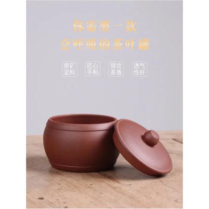 Deyuanchang Yixing Purple Sand Tea Caddy Small round Drum Handmade Sealed Storage Jar Raw Ore Purple Sand100g-