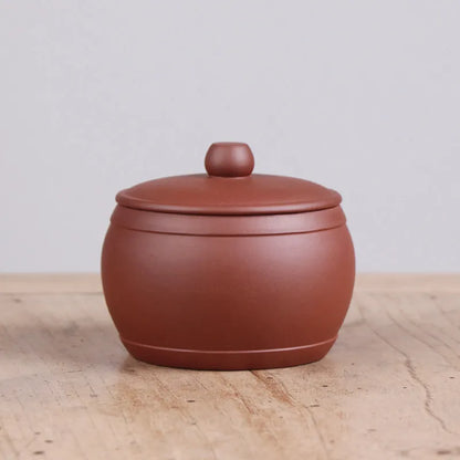 Deyuanchang Yixing Purple Sand Tea Caddy Small round Drum Handmade Sealed Storage Jar Raw Ore Purple Sand100g-