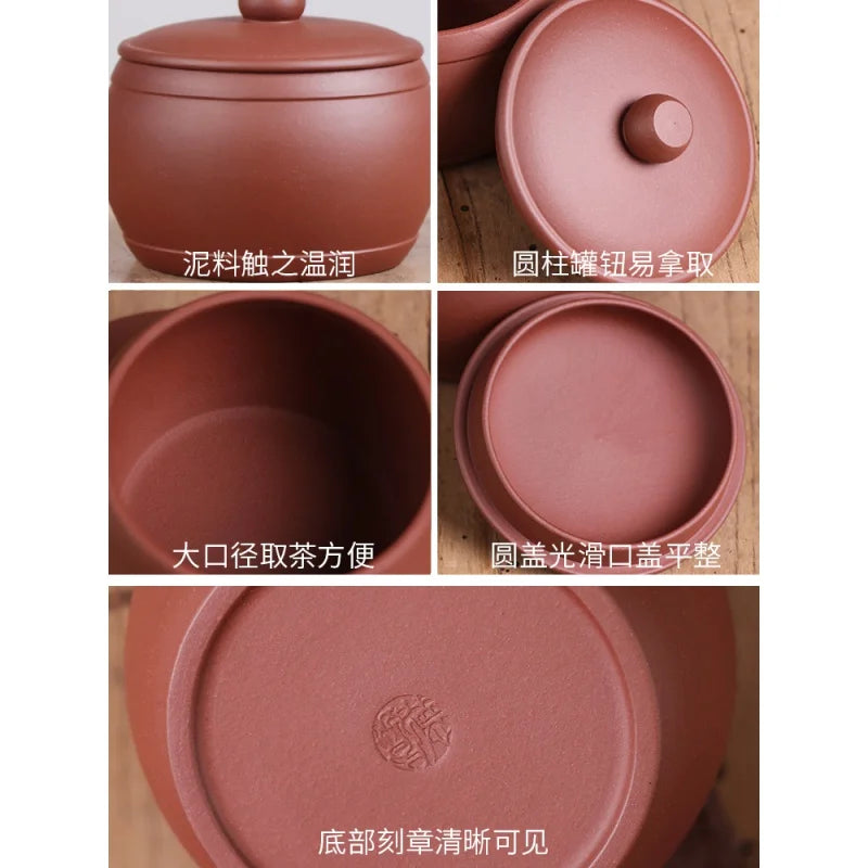 Deyuanchang Yixing Purple Sand Tea Caddy Small round Drum Handmade Sealed Storage Jar Raw Ore Purple Sand100g-