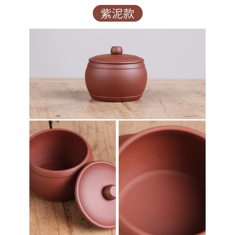 Deyuanchang Yixing Purple Sand Tea Caddy Small round Drum Handmade Sealed Storage Jar Raw Ore Purple Sand100g-
