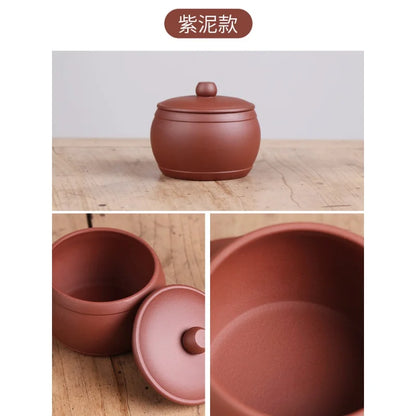 Deyuanchang Yixing Purple Sand Tea Caddy Small round Drum Handmade Sealed Storage Jar Raw Ore Purple Sand100g-