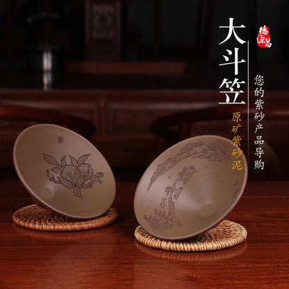 Deyuanchang Yixing Zisha Cup Handmade Master Cup Large Bamboo Hat Engraving Tea Cup Kung Fu Tea Cup Single Tea Cup