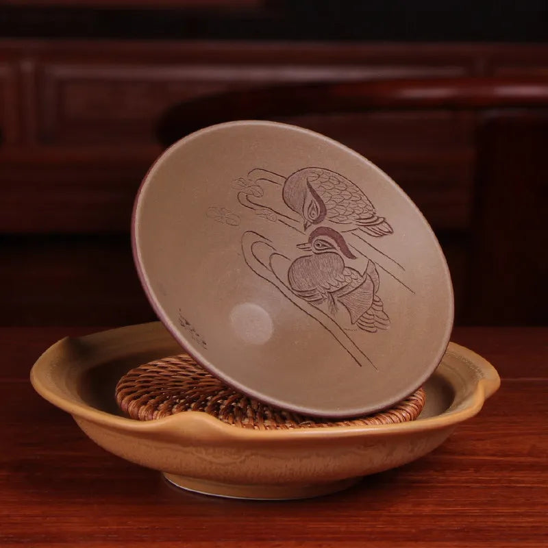 Deyuanchang Yixing Zisha Cup Handmade Master Cup Large Bamboo Hat Engraving Tea Cup Kung Fu Tea Cup Single Tea Cup
