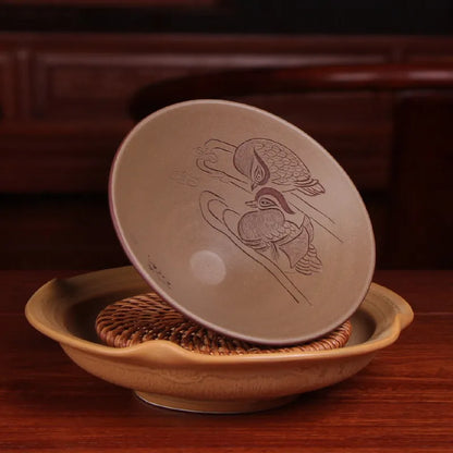 Deyuanchang Yixing Zisha Cup Handmade Master Cup Large Bamboo Hat Engraving Tea Cup Kung Fu Tea Cup Single Tea Cup