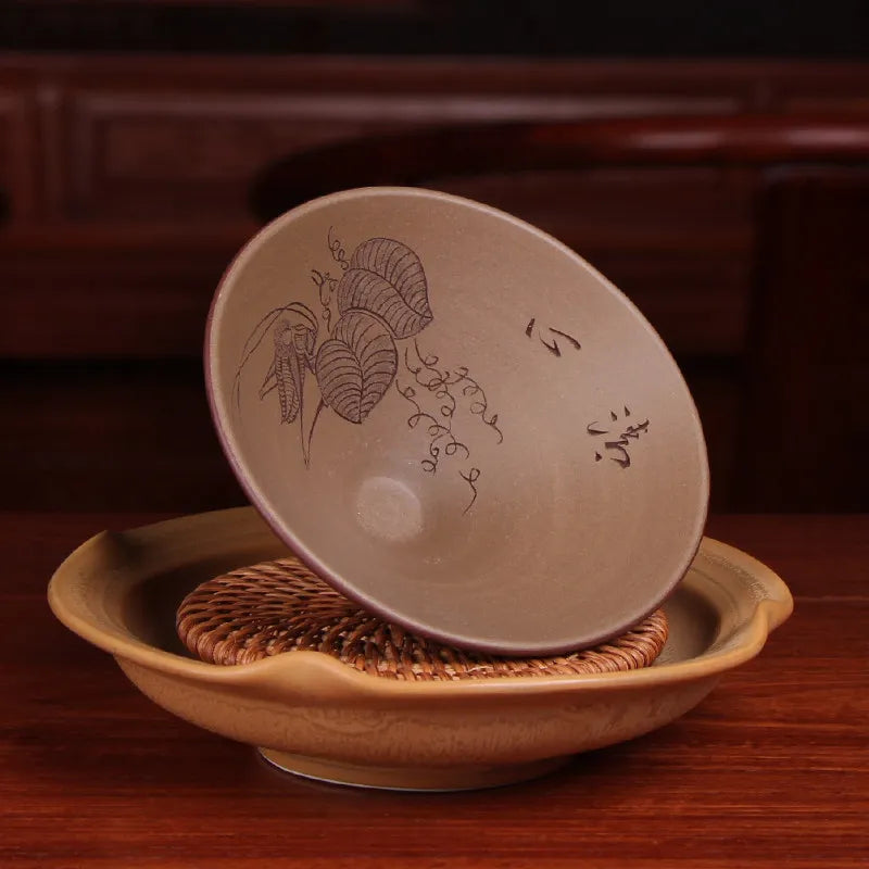 Deyuanchang Yixing Zisha Cup Handmade Master Cup Large Bamboo Hat Engraving Tea Cup Kung Fu Tea Cup Single Tea Cup