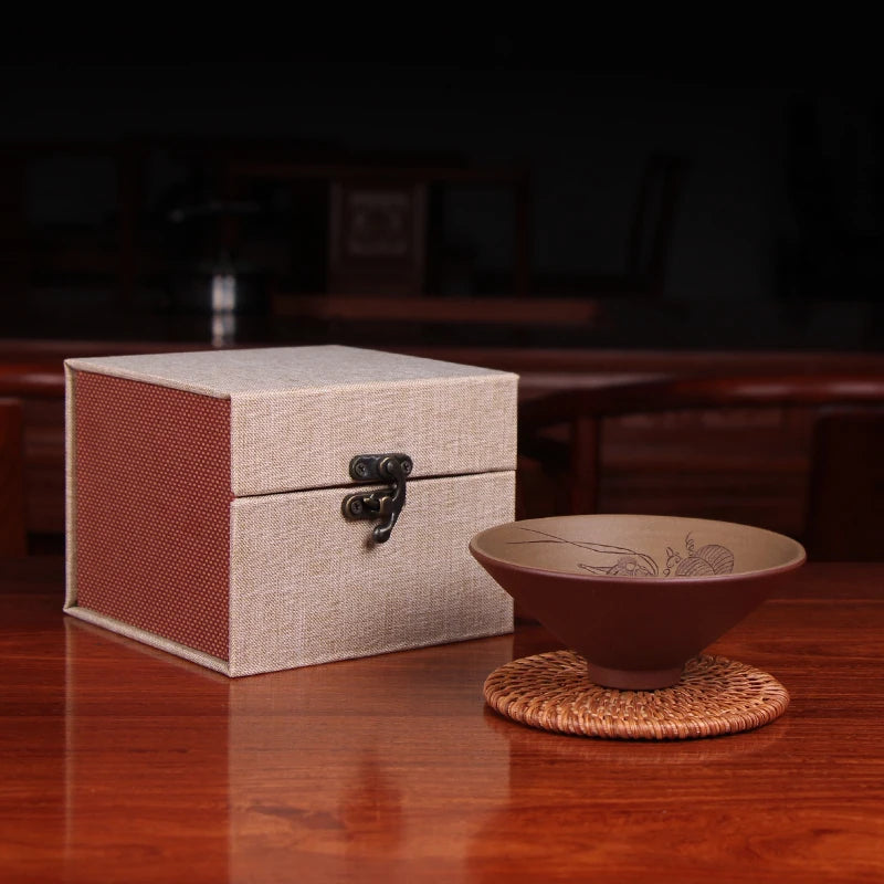 Deyuanchang Yixing Zisha Cup Handmade Master Cup Large Bamboo Hat Engraving Tea Cup Kung Fu Tea Cup Single Tea Cup