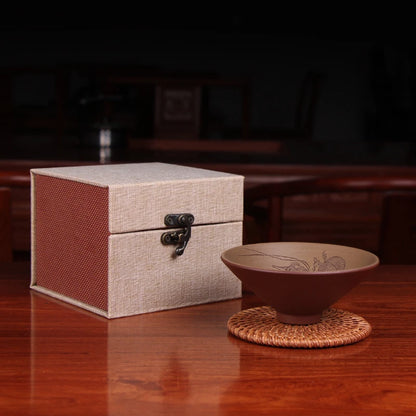 Deyuanchang Yixing Zisha Cup Handmade Master Cup Large Bamboo Hat Engraving Tea Cup Kung Fu Tea Cup Single Tea Cup