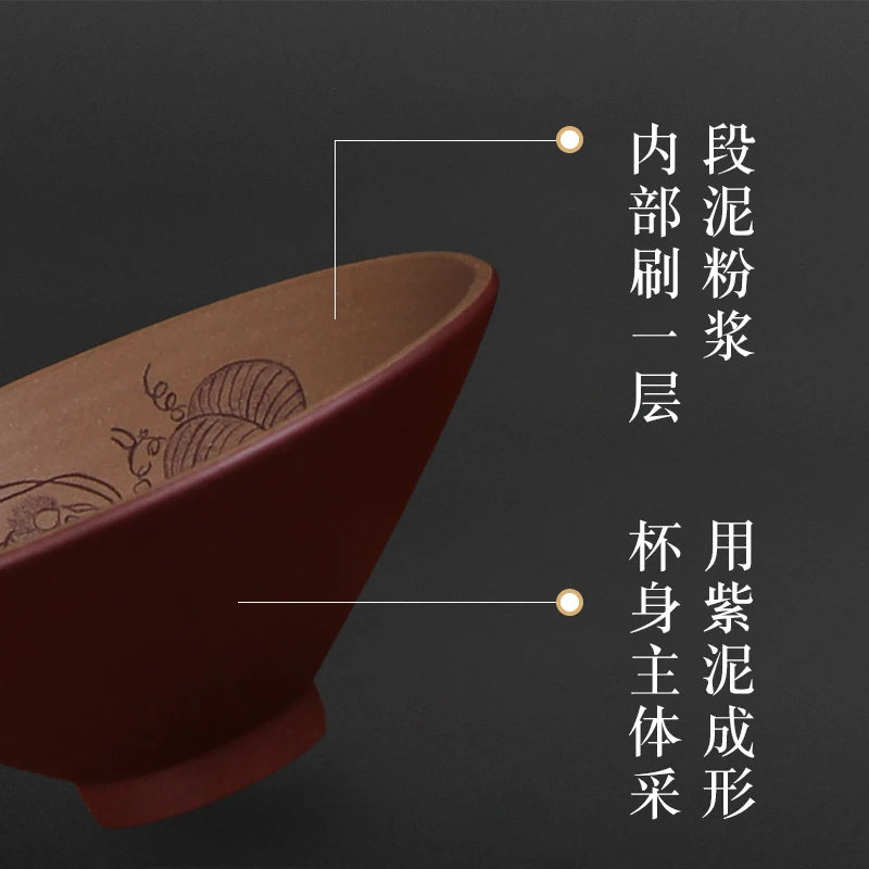 Deyuanchang Yixing Zisha Cup Handmade Master Cup Large Bamboo Hat Engraving Tea Cup Kung Fu Tea Cup Single Tea Cup