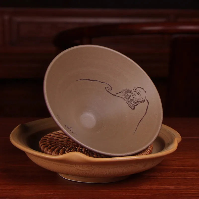 Deyuanchang Yixing Zisha Cup Handmade Master Cup Large Bamboo Hat Engraving Tea Cup Kung Fu Tea Cup Single Tea Cup