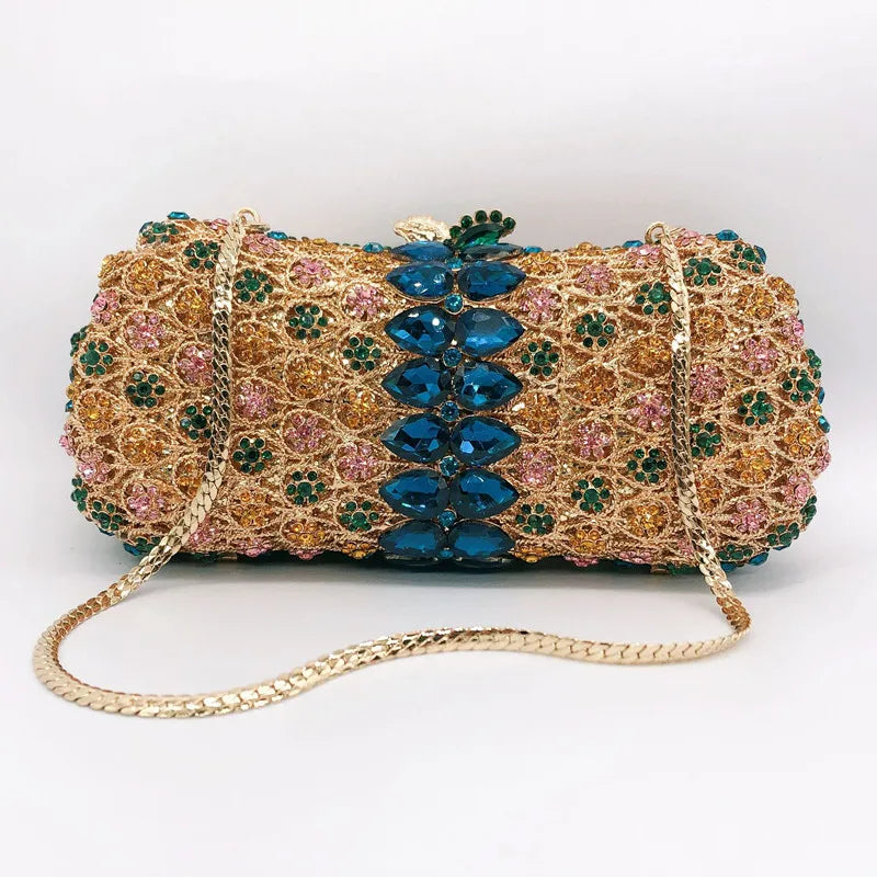 Diamond Bags Rhinestone Crystal Clutch Purse Gold Metal Evening Wedding Bridesmaid Handbags New100% Handmade Women