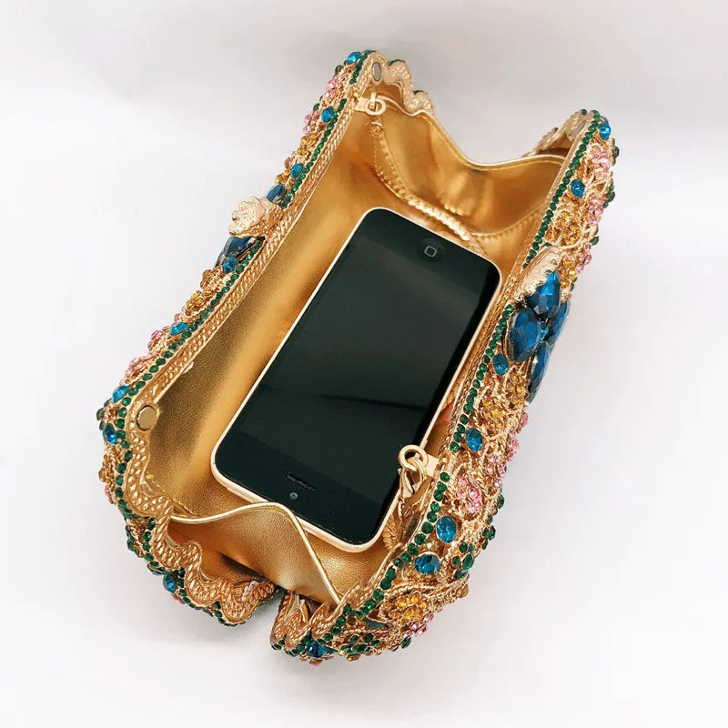 Diamond Bags Rhinestone Crystal Clutch Purse Gold Metal Evening Wedding Bridesmaid Handbags New100% Handmade Women