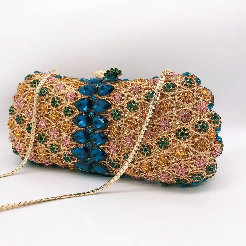 Diamond Bags Rhinestone Crystal Clutch Purse Gold Metal Evening Wedding Bridesmaid Handbags New100% Handmade Women