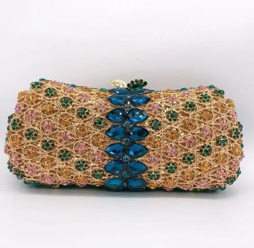 Diamond Bags Rhinestone Crystal Clutch Purse Gold Metal Evening Wedding Bridesmaid Handbags New100% Handmade Women