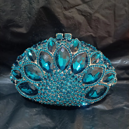 Diamond Green Blue Ladies Hollow Flower Handbag Woman Wedding Bridal Party Bag Crystal Stone Floral Dinner Gala Birthday Purse
