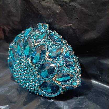 Diamond Green Blue Ladies Hollow Flower Handbag Woman Wedding Bridal Party Bag Crystal Stone Floral Dinner Gala Birthday Purse
