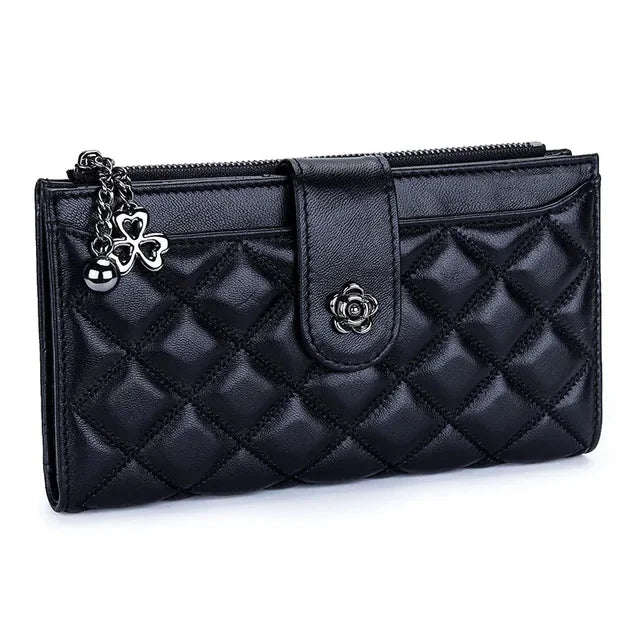 Diamond Lattice Genuine Women Wallets Long Lady Clutch Brand Design Luxury Sheepskin Leather Female Wallet Purse