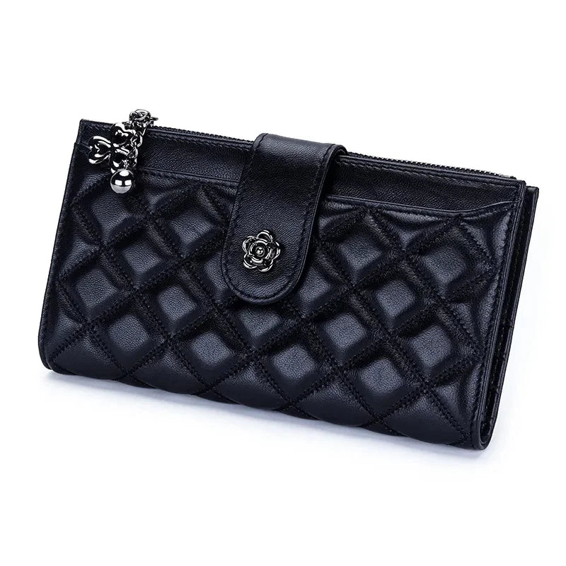 Diamond Lattice Genuine Women Wallets Long Lady Clutch Brand Design Luxury Sheepskin Leather Female Wallet Purse
