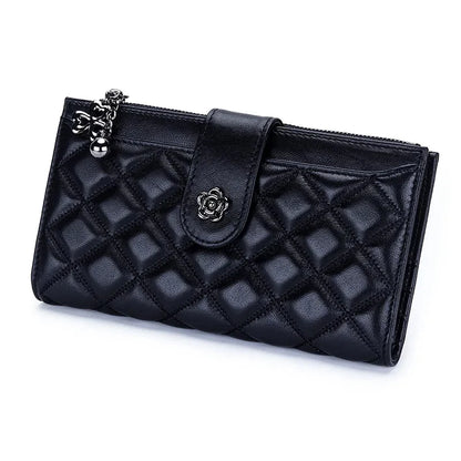 Diamond Lattice Genuine Women Wallets Long Lady Clutch Brand Design Luxury Sheepskin Leather Female Wallet Purse