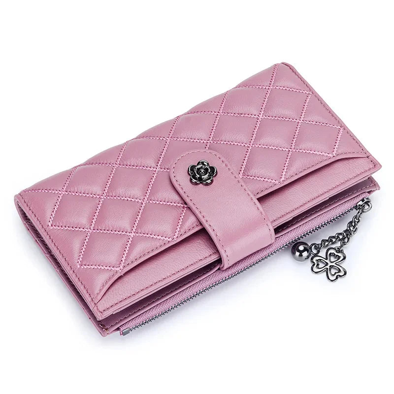 Diamond Lattice Genuine Women Wallets Long Lady Clutch Brand Design Luxury Sheepskin Leather Female Wallet Purse