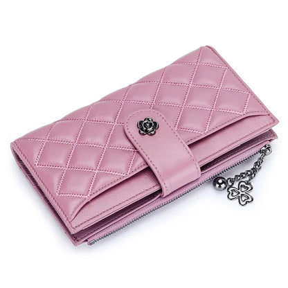 Diamond Lattice Genuine Women Wallets Long Lady Clutch Brand Design Luxury Sheepskin Leather Female Wallet Purse