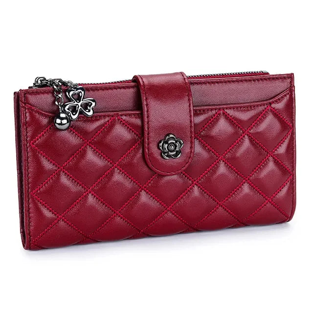 Diamond Lattice Genuine Women Wallets Long Lady Clutch Brand Design Luxury Sheepskin Leather Female Wallet Purse