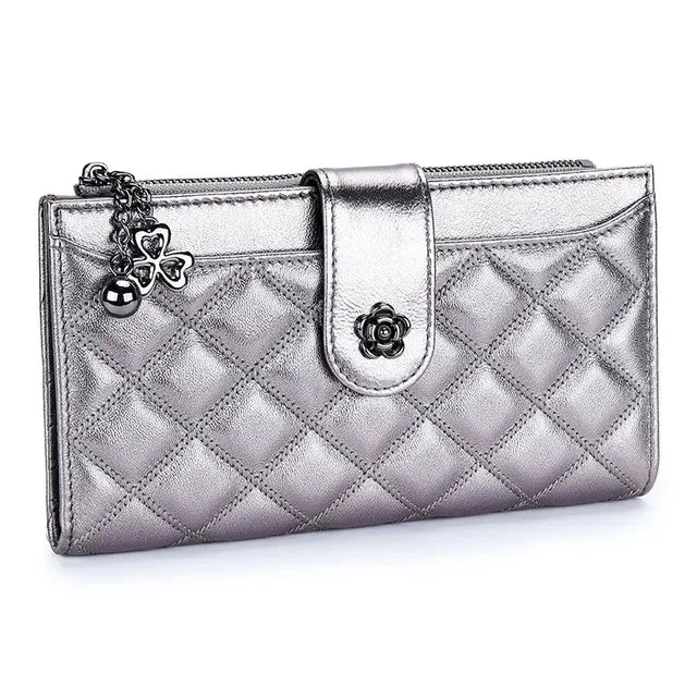 Diamond Lattice Genuine Women Wallets Long Lady Clutch Brand Design Luxury Sheepskin Leather Female Wallet Purse