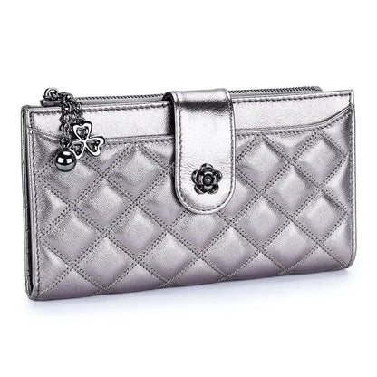 Diamond Lattice Genuine Women Wallets Long Lady Clutch Brand Design Luxury Sheepskin Leather Female Wallet Purse