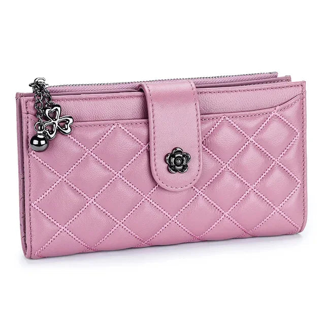 Diamond Lattice Genuine Women Wallets Long Lady Clutch Brand Design Luxury Sheepskin Leather Female Wallet Purse