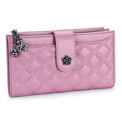 Diamond Lattice Genuine Women Wallets Long Lady Clutch Brand Design Luxury Sheepskin Leather Female Wallet Purse