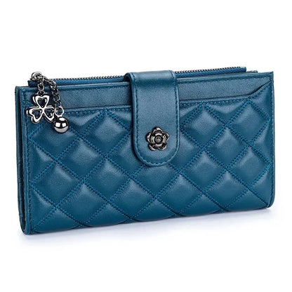 Diamond Lattice Genuine Women Wallets Long Lady Clutch Brand Design Luxury Sheepskin Leather Female Wallet Purse