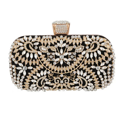 Diamond Luxury Evening Clutch for Women Wedding Golden Purse Chain Shoulder Bag Small Hollow Out Flowers Crystal Party Handbag