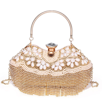 Diamond Tassel Women Totes Metal Crystal Clutches Wedding Party Bag Bridal Shoulder Bag Rhinestones Handbag Shiny Purses Bags