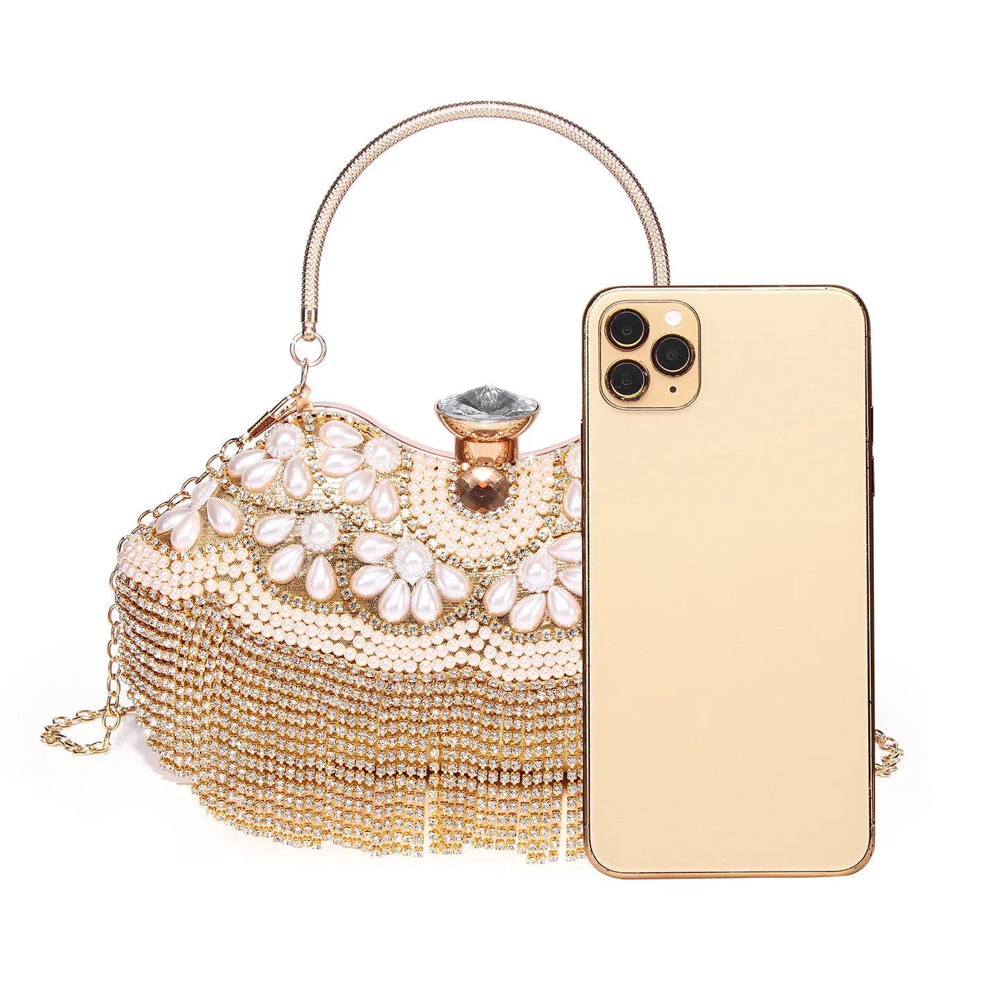 Diamond Tassel Women Totes Metal Crystal Clutches Wedding Party Bag Bridal Shoulder Bag Rhinestones Handbag Shiny Purses Bags