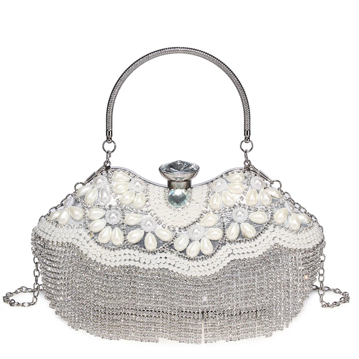 Diamond Tassel Women Totes Metal Crystal Clutches Wedding Party Bag Bridal Shoulder Bag Rhinestones Handbag Shiny Purses Bags