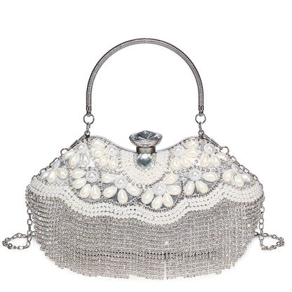 Diamond Tassel Women Totes Metal Crystal Clutches Wedding Party Bag Bridal Shoulder Bag Rhinestones Handbag Shiny Purses Bags