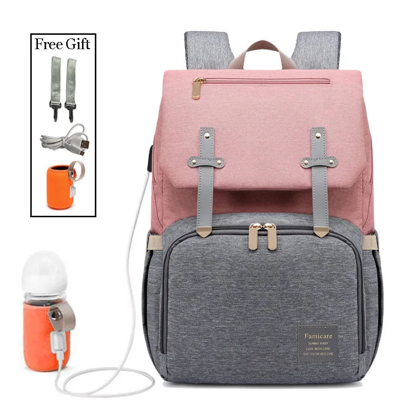 Diaper Backpack Baby Stroller Bag Mummy Daddy Waterproof Oxford Handbag Nursing Nappy Kits Maternity Packs USB Warmer Holder New