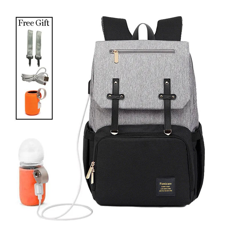 Diaper Backpack Baby Stroller Bag Mummy Daddy Waterproof Oxford Handbag Nursing Nappy Kits Maternity Packs USB Warmer Holder New