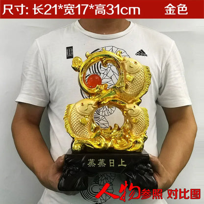 Divance Resin Sand Gold Is Booming, Attracting Wealth Golden Arowana Ornaments, Handicrafts, Office Decoration and Opening Gifts