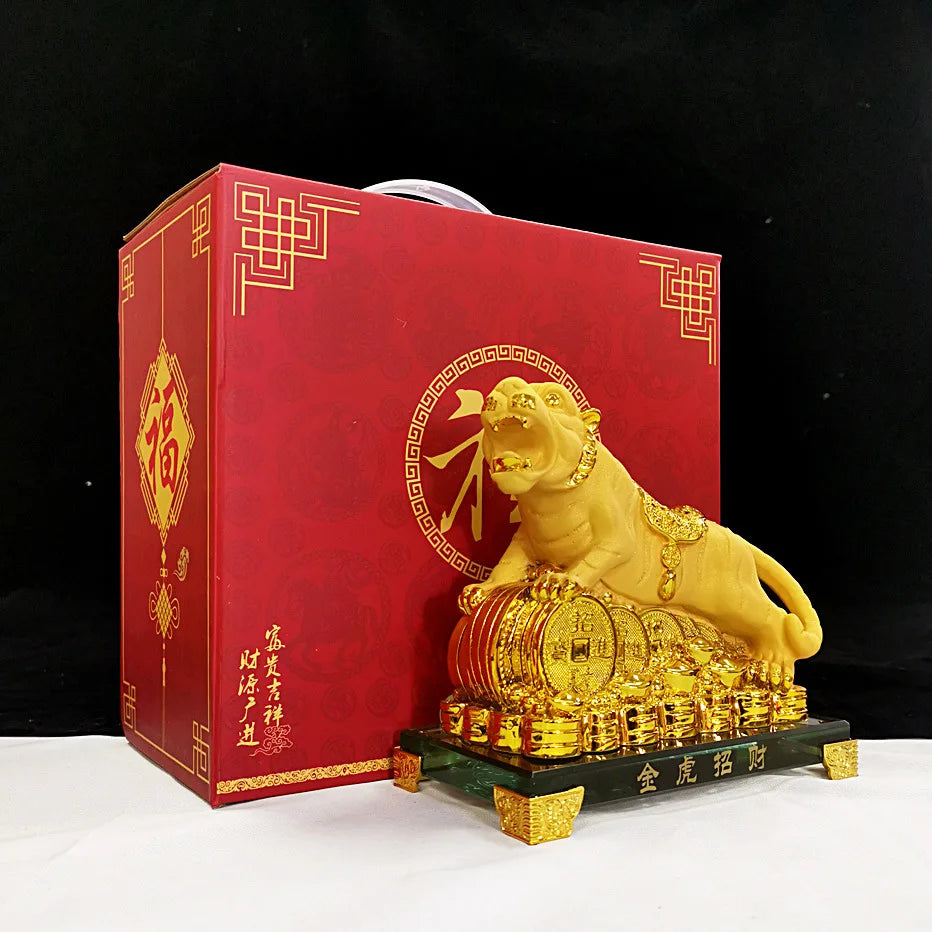 Divance resin fortune gold tiger ornaments year of the statue Tiger mascot crafts insurance bank celebration opening gift