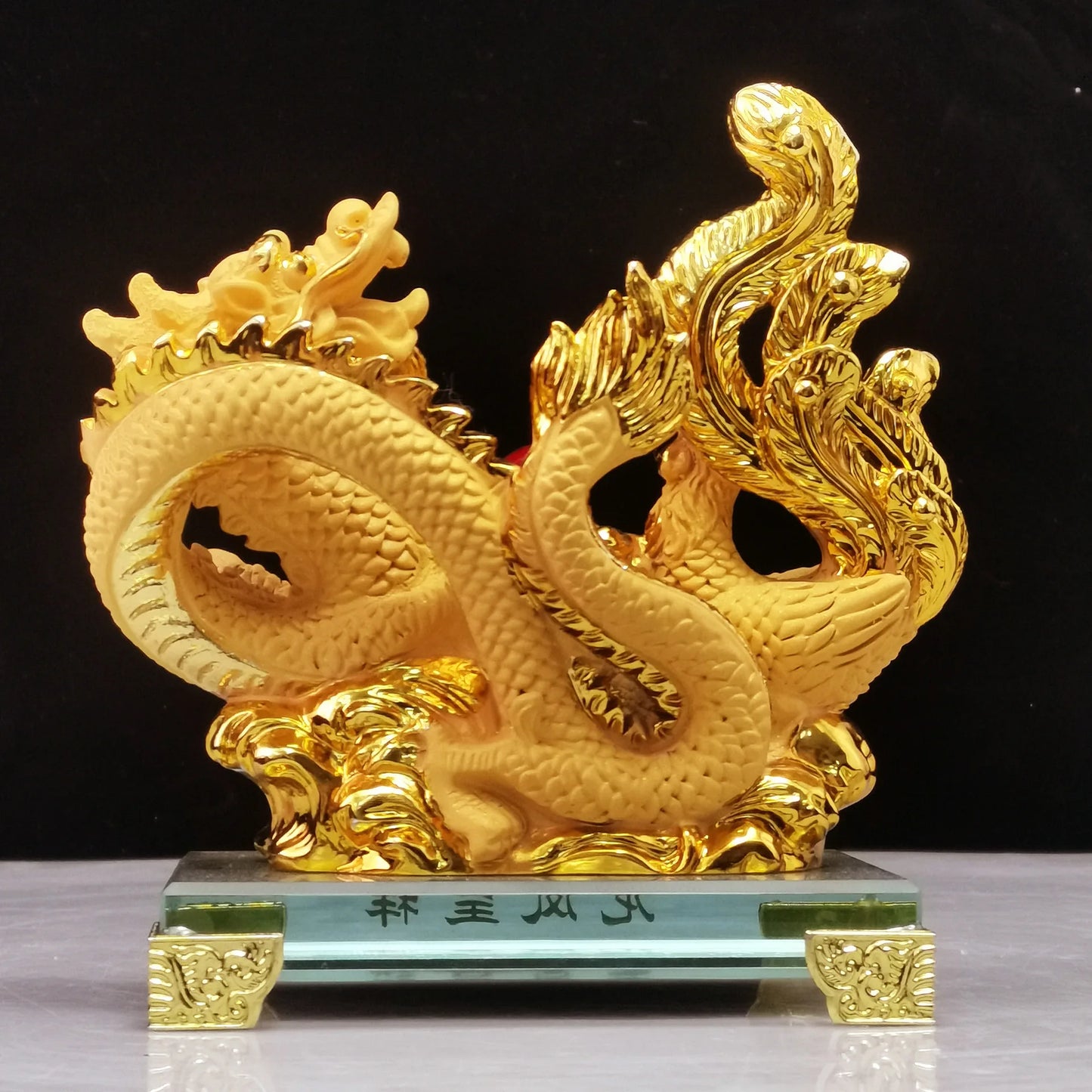 Diwansi Resin Gold Placer Dragon and Phoenix Lucky Ornaments To Send Wedding Gifts Living Room Festive Wedding Room Decoration