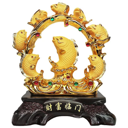 Diwansi Resin Gold Placer Lucky Arowana Small Pieces Five Blessings Home Living Room Decoration Opening Gift Wholesale.