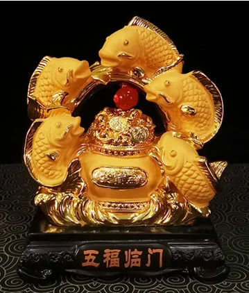 Diwansi Resin Gold Placer Lucky Arowana Small Pieces Five Blessings Home Living Room Decoration Opening Gift Wholesale.