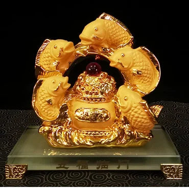 Diwansi Resin Gold Placer Lucky Arowana Small Pieces Five Blessings Home Living Room Decoration Opening Gift Wholesale.