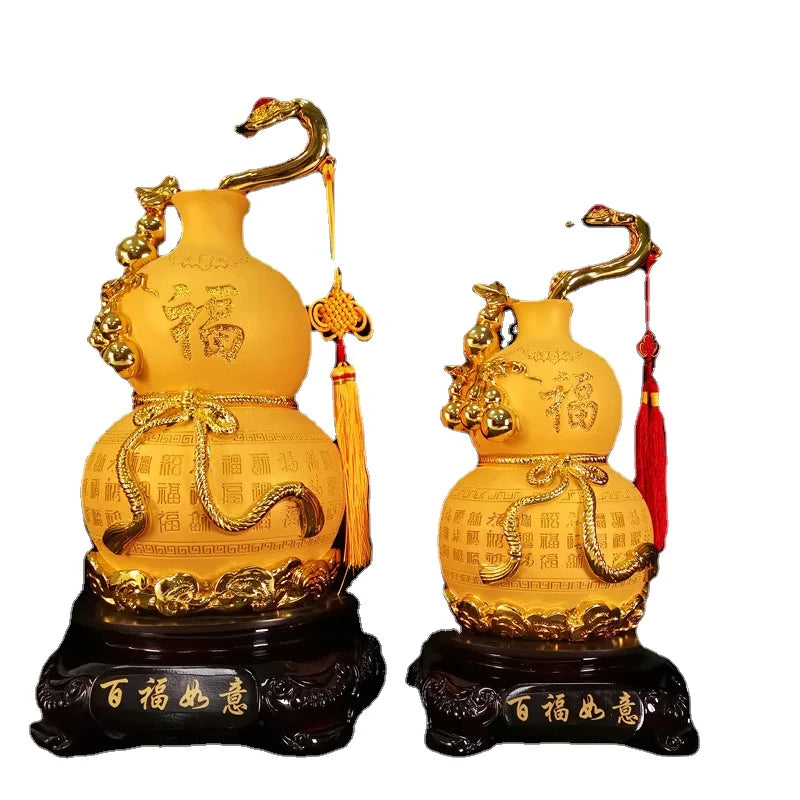 Diwansi Resin Golden Gourd Ornaments Lucky Large Home Feng Shui Living Room Office Decoration Baifu Linmen