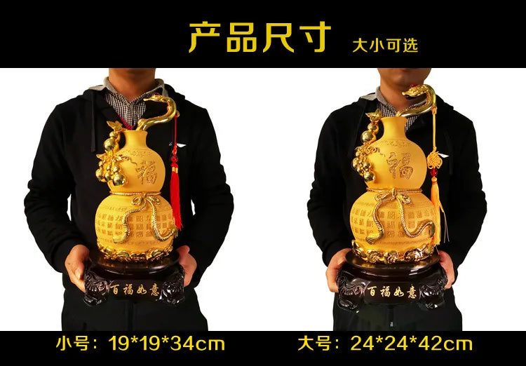 Diwansi Resin Golden Gourd Ornaments Lucky Large Home Feng Shui Living Room Office Decoration Baifu Linmen