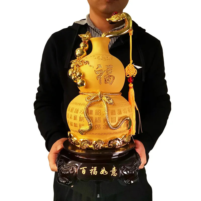 Diwansi Resin Golden Gourd Ornaments Lucky Large Home Feng Shui Living Room Office Decoration Baifu Linmen