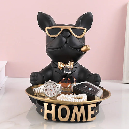 Dog Sculpture Home Decor Storage Tray French Bulldog Resin Statue Ornaments Animal Figurines Living Room Table Decoration Gift