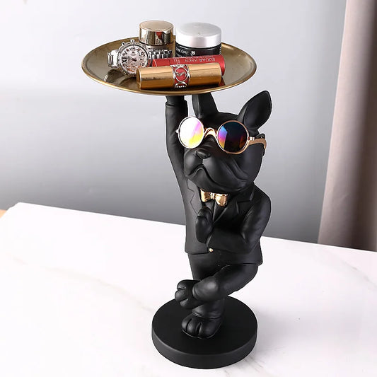Dog Statue Figurine Resin Yoga Dog Tray Storage Keys Jewelry Holder French Bulldog Sculpture Luxury Home Decor Ornaments Gift