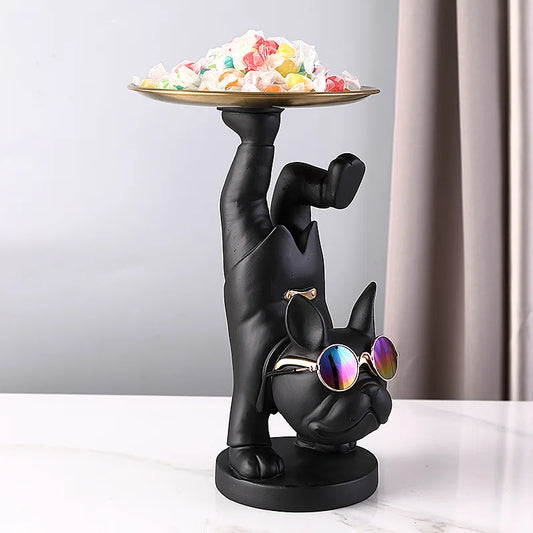 Dog Statue Figurine Resin Yoga Dog Tray Storage Keys Jewelry Holder French Bulldog Sculpture Luxury Home Decor Ornaments Gift