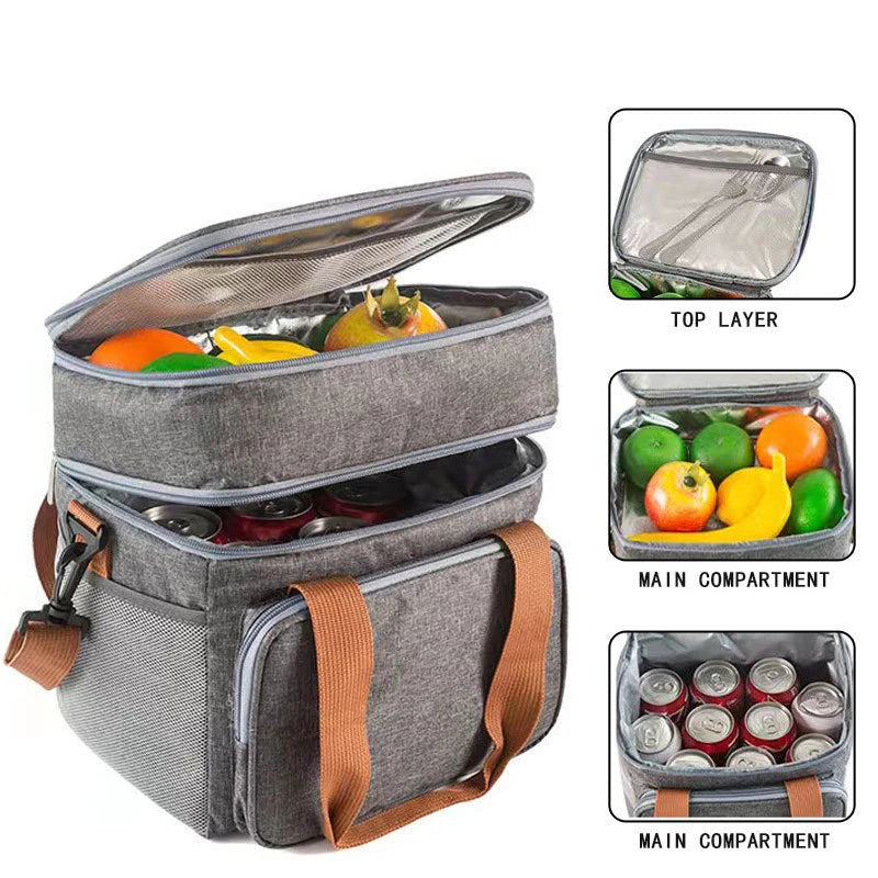 Double Deck Heavy Duty Durable Lunch Bag Leakproof Cooler Bags for Men Women Adults Work Shift Flight Beach Daytrip